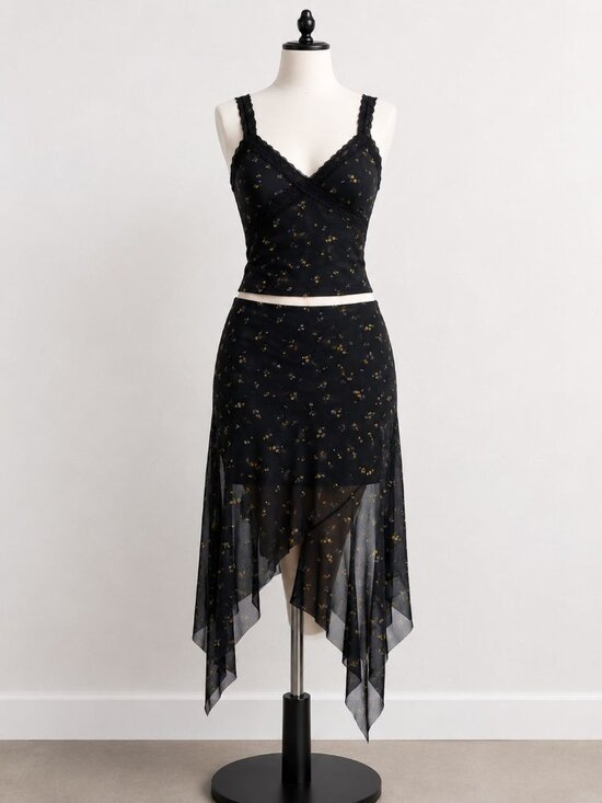 No Boundaries Dresses & Skirts - Women's 2-Piece Patchwork Crop Top Handkerchief Skirt Set Size M (8-10) NWT
